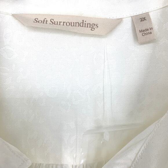 New Soft Surroundings Plus Sz 2X Ivory Leopard Print Blouse Poet Cuff 5DR89 NWOT - Picture 3 of 6